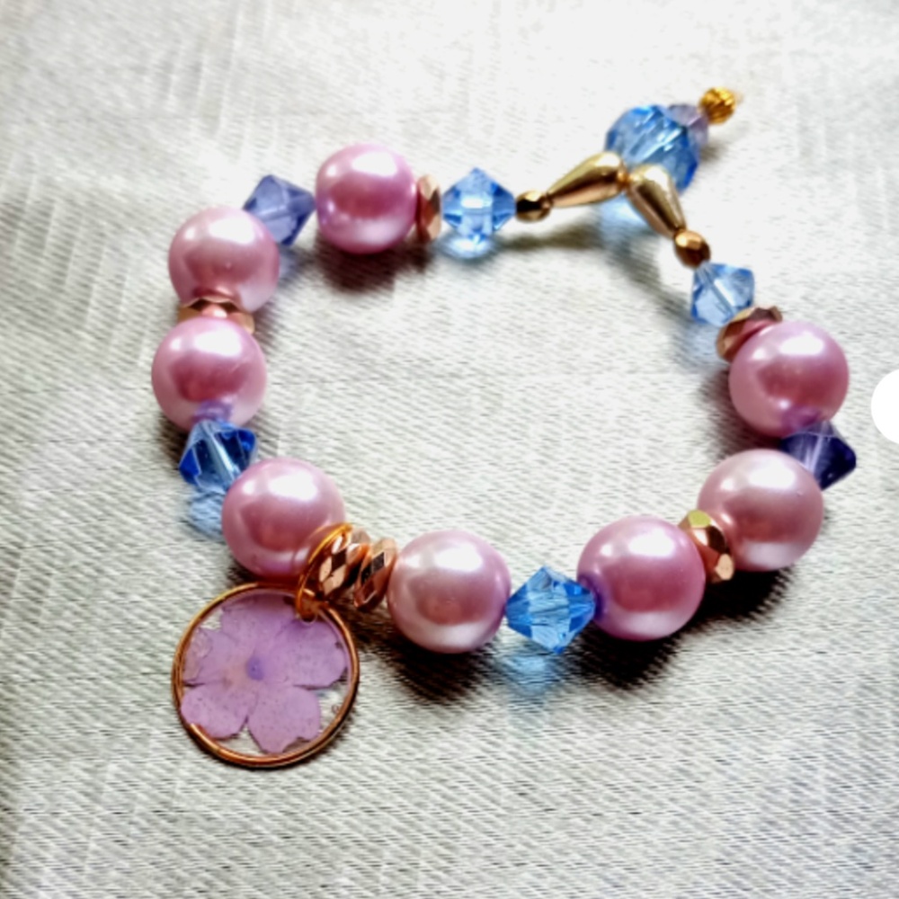 Real Preserved Flower casted forget-me-not flower bracelet crystal glass bead